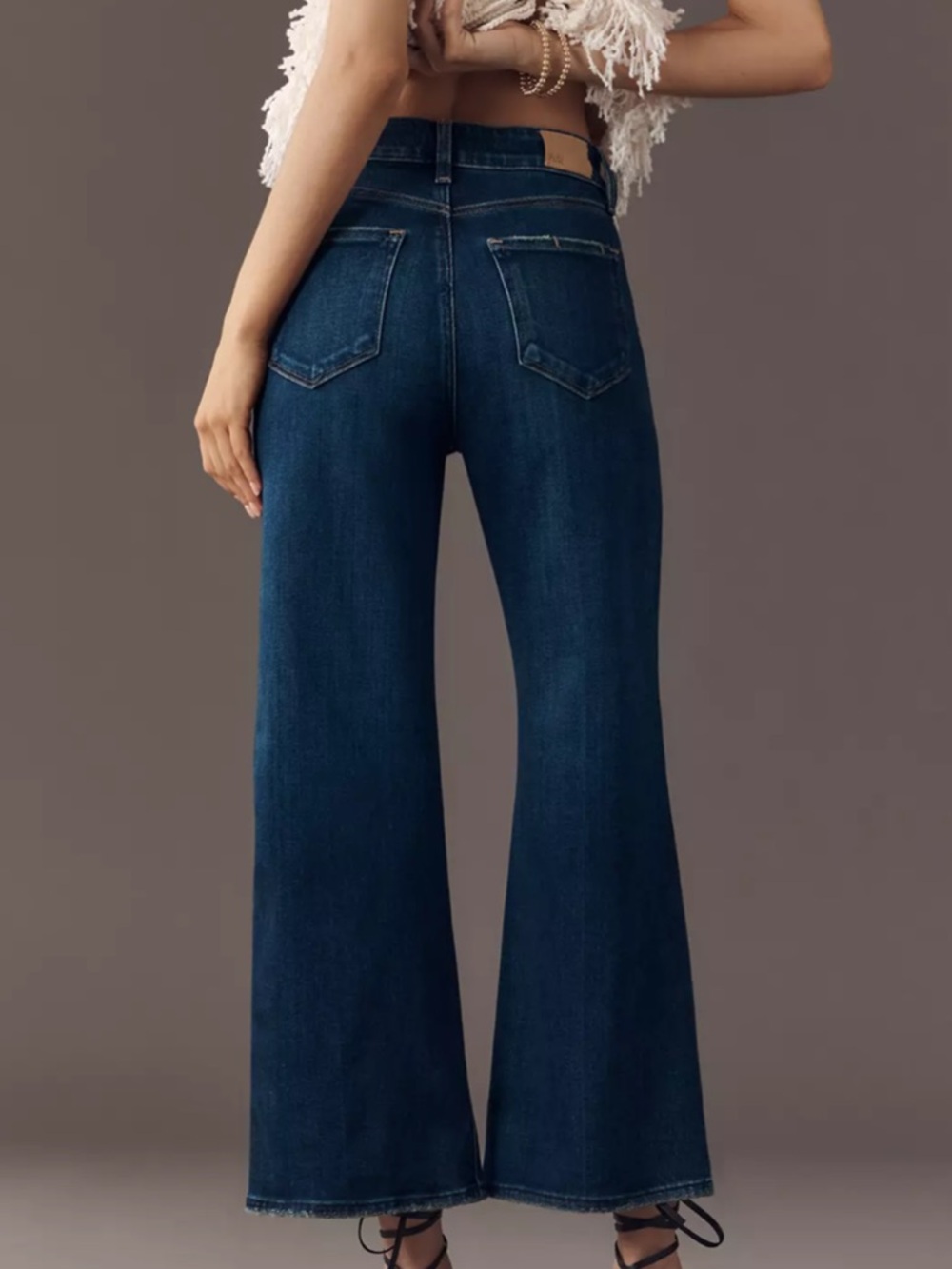PAIGE Anessa High-Rise Crop Wide-Leg Jeans 24 Petite Dark Wash - Picture 2 of 7